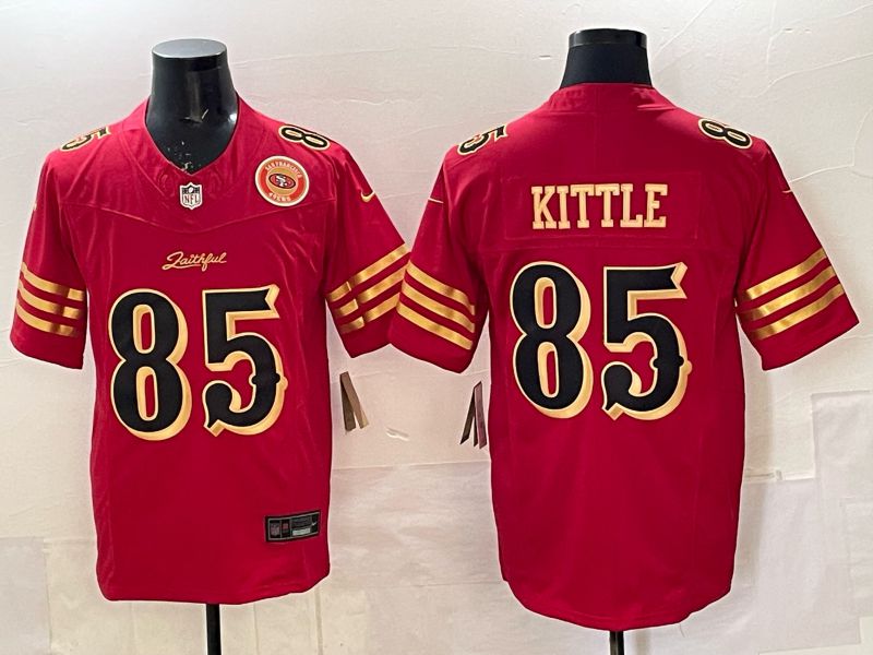 Men 2025 Nike San Francisco 49ers #85 Kittle red gold 5th generation Limited NFL Jersey 0010